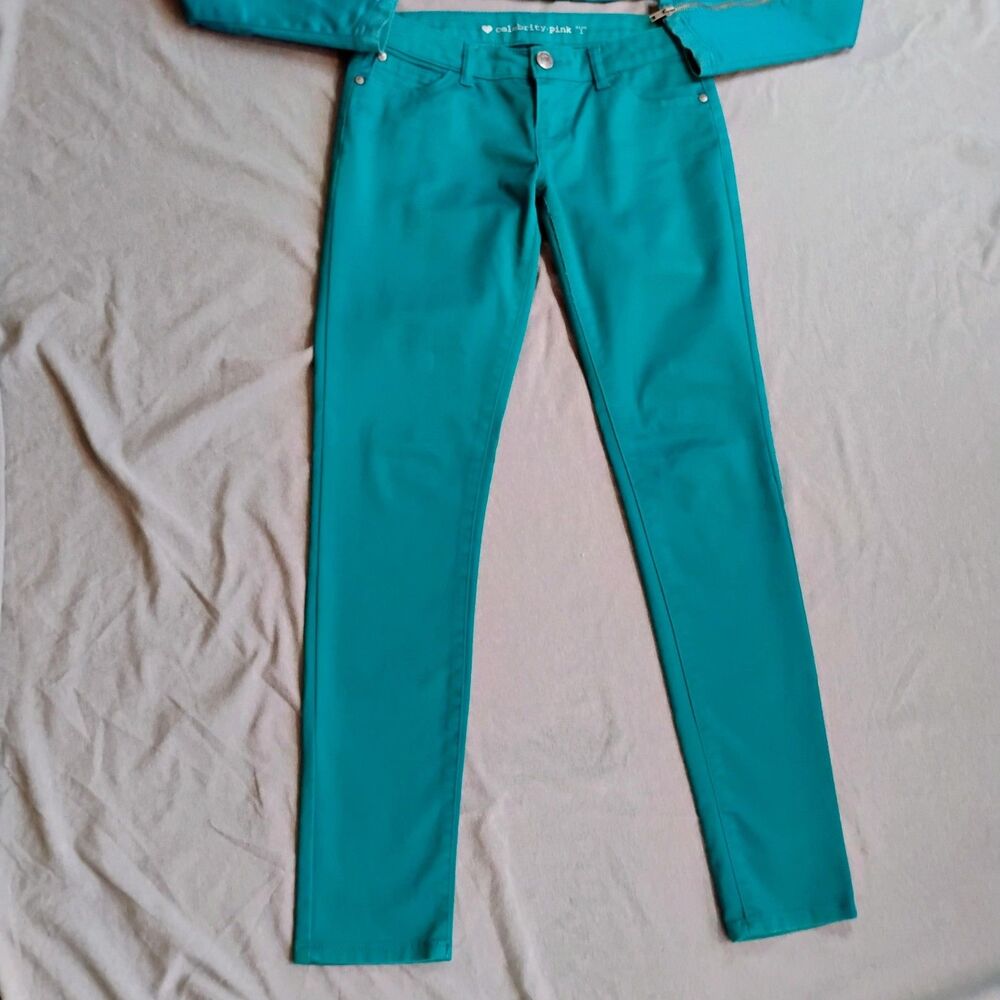 Celebrity Pink y2k Teal Outfit Set Womens Small / Pants Size 1 Moto Jacket Pants - Picture 11 of 16